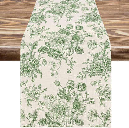 Chinoiserie Blue Flower Table Runner — Reusable Printed Linen-Look Runner for Dining & Holiday Decor