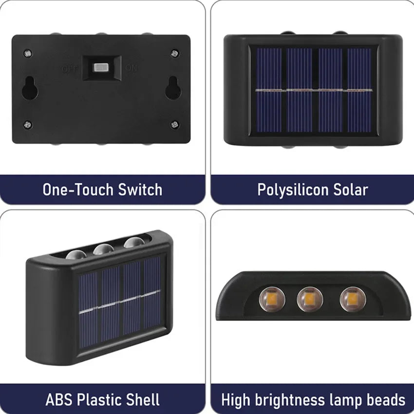 Solar Outdoor Wall Lamp — IP65 Waterproof Up & Down Warm Light for Garden, Balcony & Yard in 6 Sizes