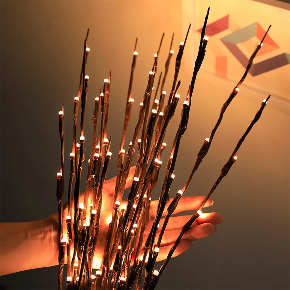 LED Willow Branch Twig Lamp — 20-Bulb Bendable Vase Light for Bedroom & Home Decor in 6 Colors