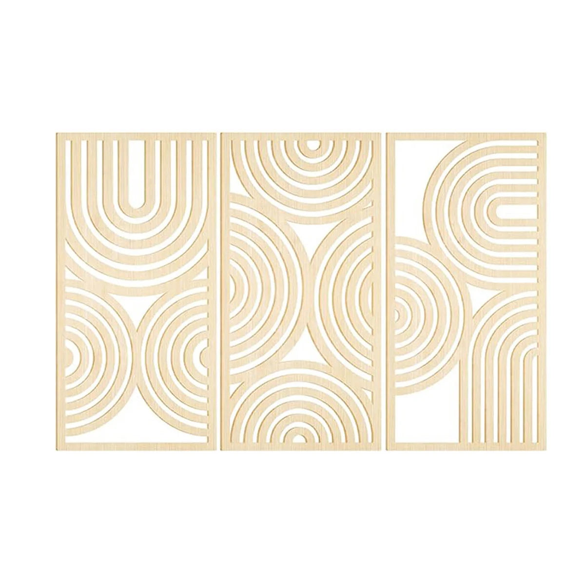 3-Piece Abstract Hollow Arch Wooden Wall Mural Set — Bohemian Wall Art for Kitchen, Bathroom & Living Room