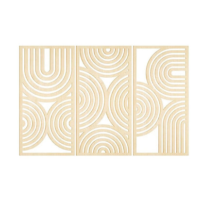 3-Piece Abstract Hollow Arch Wooden Wall Mural Set — Bohemian Wall Art for Kitchen, Bathroom & Living Room