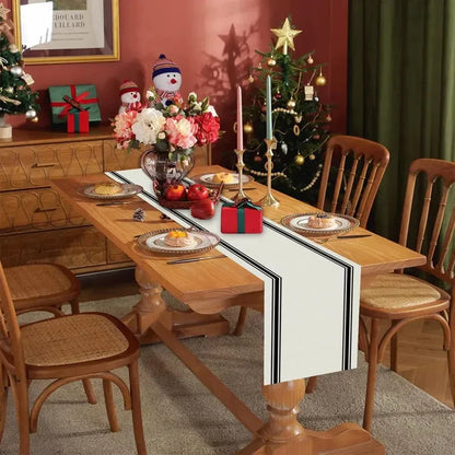 Black Striped Minimalist Table Runner — Waterproof Indoor & Outdoor Dining Runner in 6 Sizes
