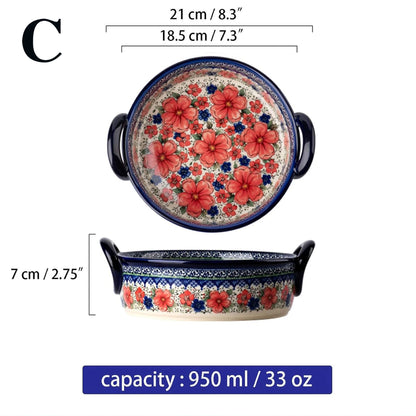 Hand-Painted Floral Ceramic Roasting Pan with Handles — Oven-Safe Casserole & Baking Dish