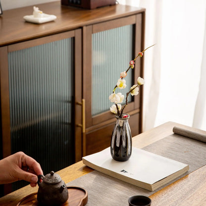 Japanese Kiln-Glazed Ceramic Vase — Handmade Retro Flower Arrangement Vase for Living Room & Foyer