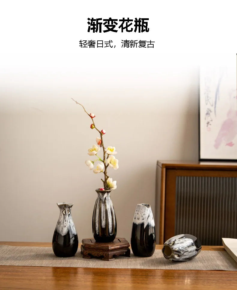 Japanese Kiln-Glazed Ceramic Vase — Handmade Retro Flower Arrangement Vase for Living Room & Foyer