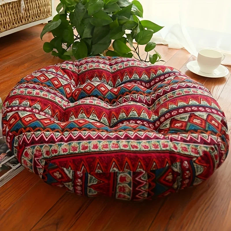 Round Tatami Floor Cushion — Thick Cotton Meditation & Yoga Seat Pillow | Machine Washable