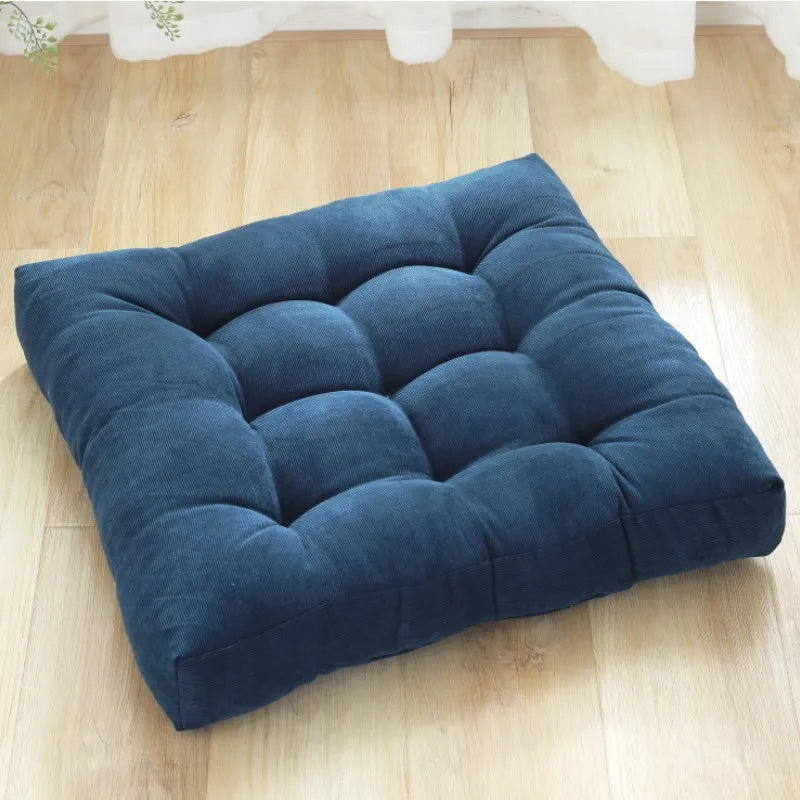 Corduroy Floor Meditation Cushion — Thick Tufted Square Yoga Seat Pillow