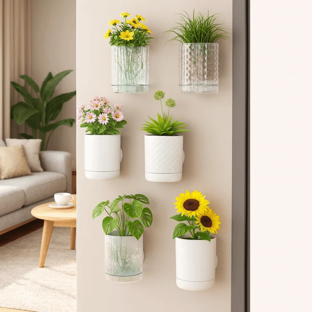 Self-Adhesive Wall Planter — Double Layer Hydroponic Hanging Flower Pot for Indoor Walls
