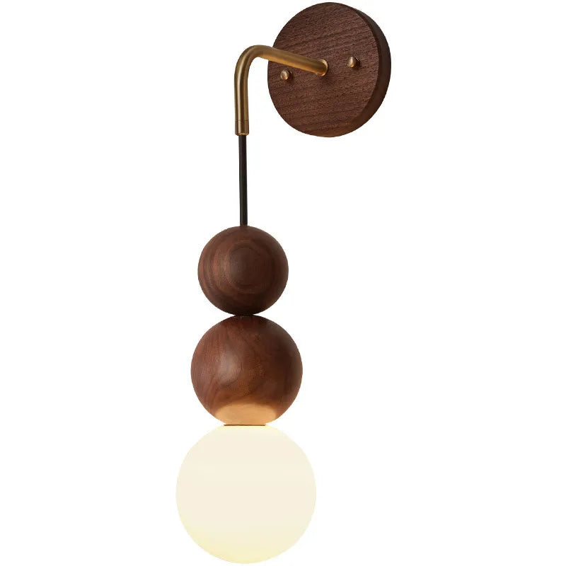 Japanese Retro Copper Wall Lamp — Walnut Wood & Frosted Glass Sconce for Bedroom & Hallway