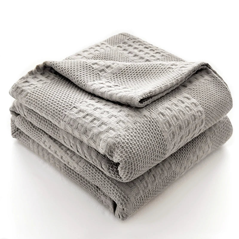 100% Cotton Waffle Knit Throw Blanket — Soft Breathable Sofa & Bed Throw