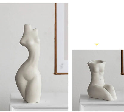 Ceramic Human Form Vase — Nordic Sculptural Body Art Vase for Dried Flowers & Home Decor