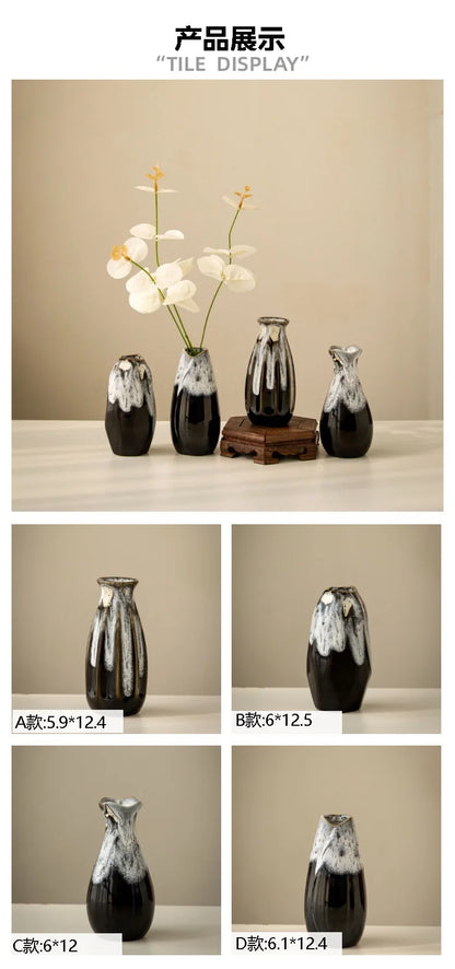 Japanese Kiln-Glazed Ceramic Vase — Handmade Retro Flower Arrangement Vase for Living Room & Foyer