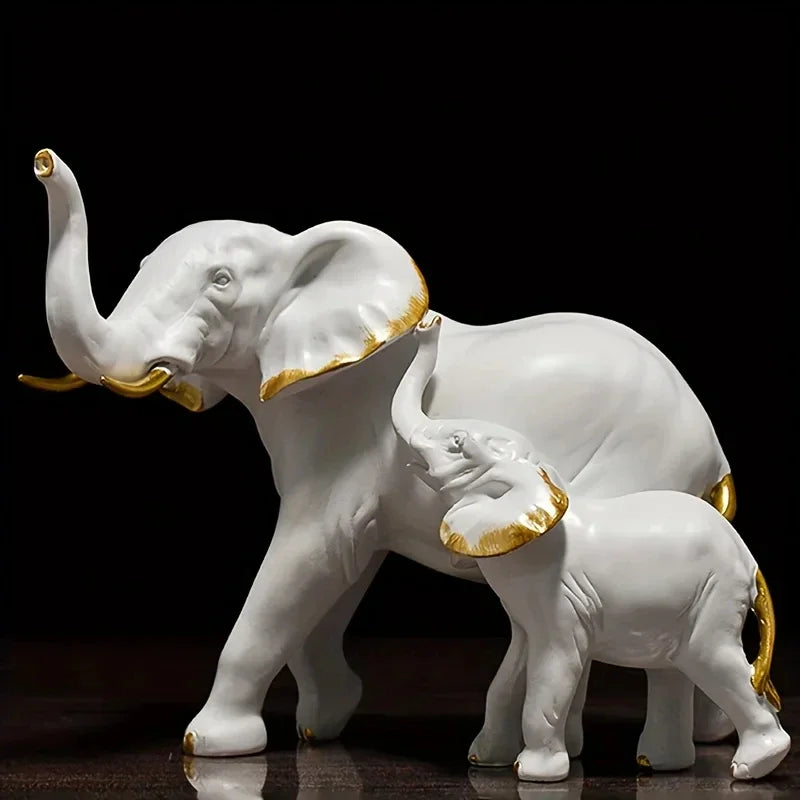 Modern Resin Elephant Statue Pair — Decorative Animal Figurine Sculpture for Living Room & Shelf
