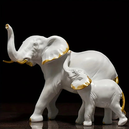 Modern Resin Elephant Statue Pair — Decorative Animal Figurine Sculpture for Living Room & Shelf