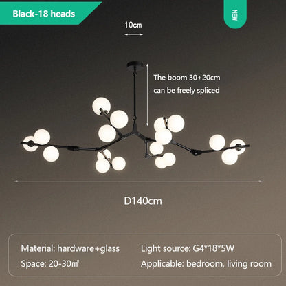 Modern Glass Ball Branch Chandelier — LED Ceiling Light for Living Room & Dining Room