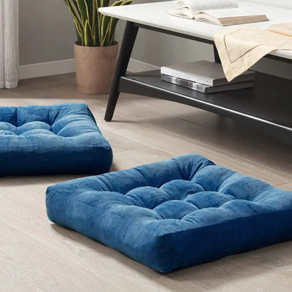 Corduroy Floor Meditation Cushion — Thick Tufted Square Yoga Seat Pillow
