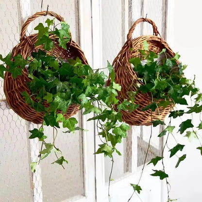 Handmade Wicker Rattan Wall Planter Basket — Natural Hanging Flower Pot for Indoor & Outdoor Garden Decor