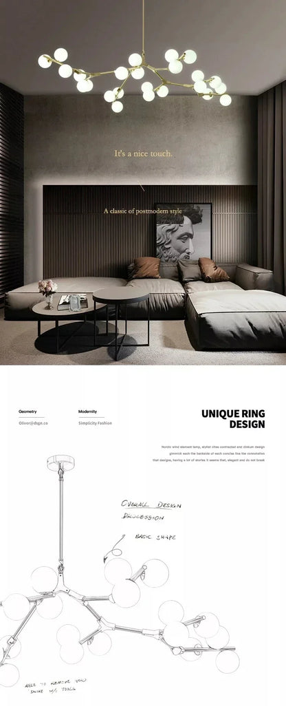 Modern Glass Ball Branch Chandelier — LED Ceiling Light for Living Room & Dining Room