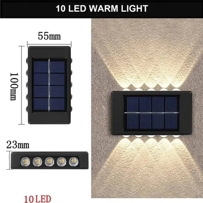 Solar Outdoor Wall Lamp — IP65 Waterproof Up & Down Warm Light for Garden, Balcony & Yard in 6 Sizes