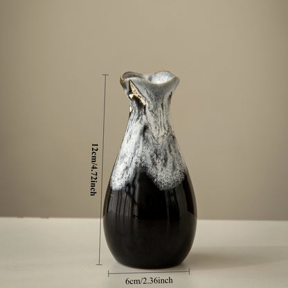 Japanese Kiln-Glazed Ceramic Vase — Handmade Retro Flower Arrangement Vase for Living Room & Foyer