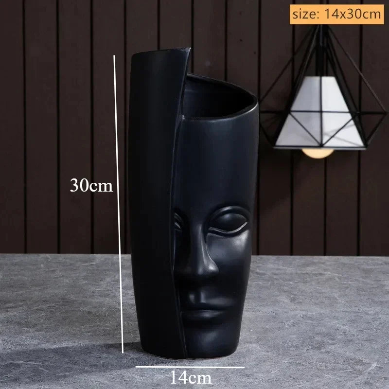 Ceramic Human Face Sculpture Vase — Handmade Nordic Art Flower Pot & Candlestick for Home Decor