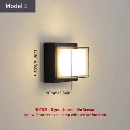 LED Outdoor Wall Lamp with Optional Radar Motion Sensor — IP55 Waterproof in 7 Models & 2 Color Temperatures
