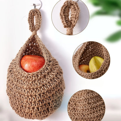 Handwoven Hanging Wall Basket — Natural Plant Fiber Fruit, Vegetable & Plant Organizer
