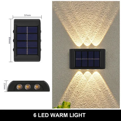 Solar Outdoor Wall Lamp — IP65 Waterproof Up & Down Warm Light for Garden, Balcony & Yard in 6 Sizes