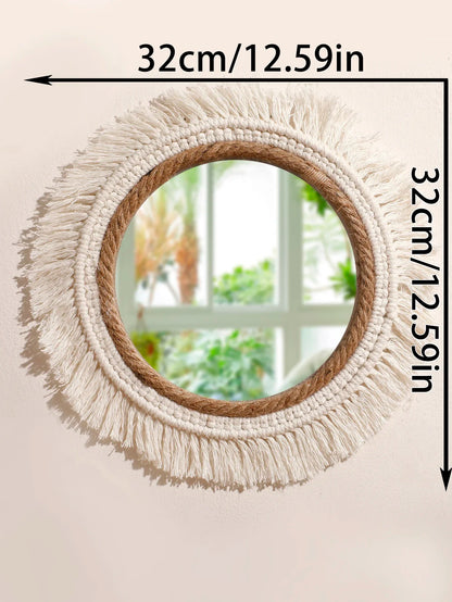 Bohemian Woven Round Wall Mirror — Handmade Boho Decorative Mirror in 3 Sizes