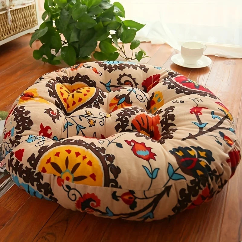 Round Tatami Floor Cushion — Thick Cotton Meditation & Yoga Seat Pillow | Machine Washable