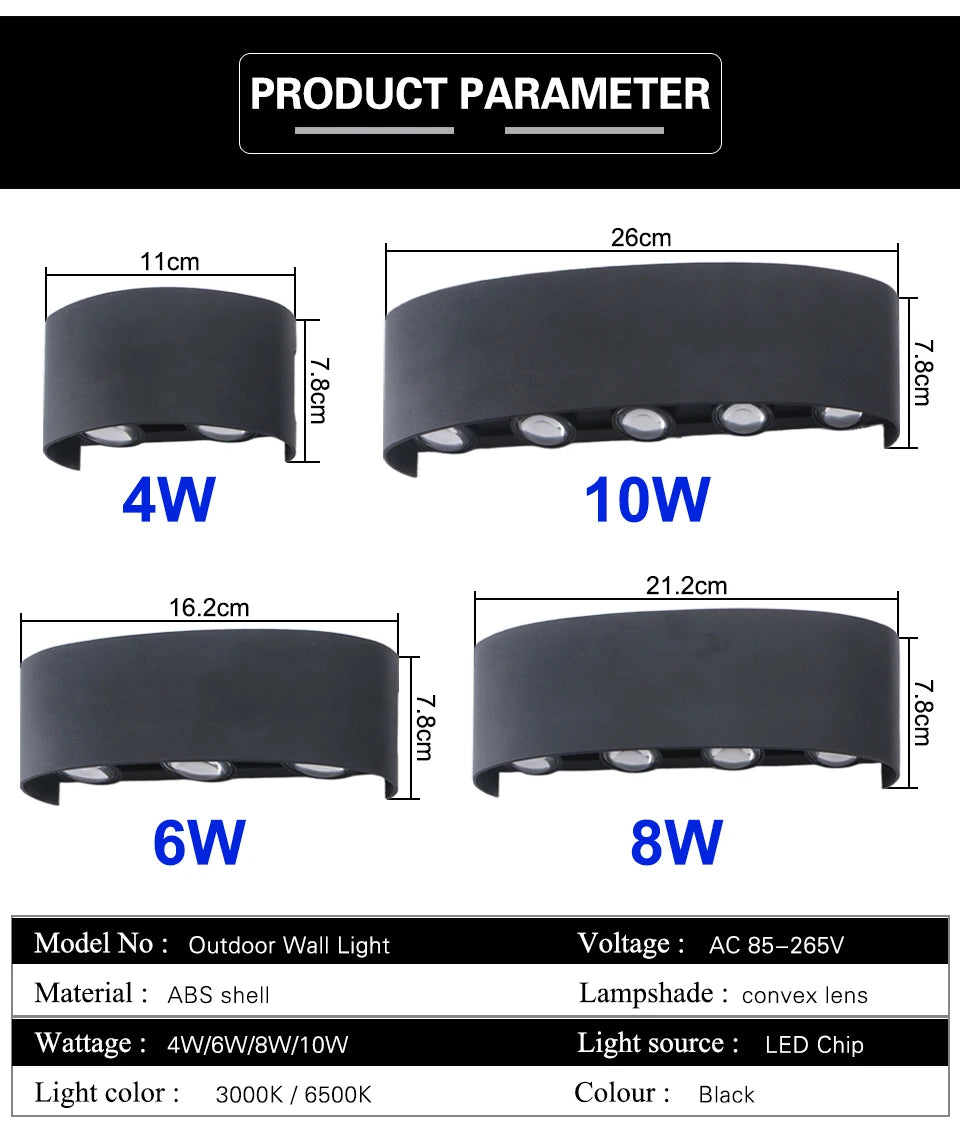 LED Up & Down Wall Lamp — Waterproof Indoor & Outdoor Wall Light in 5 Wattages & 2 Color Temperatures