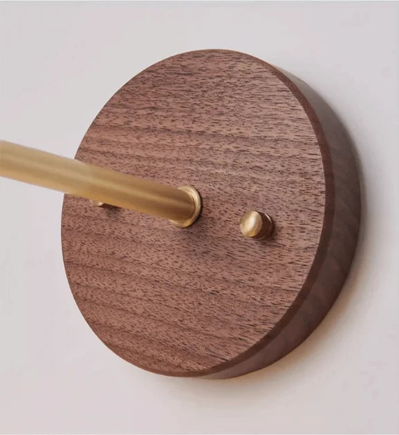 Japanese Retro Copper Wall Lamp — Walnut Wood & Frosted Glass Sconce for Bedroom & Hallway