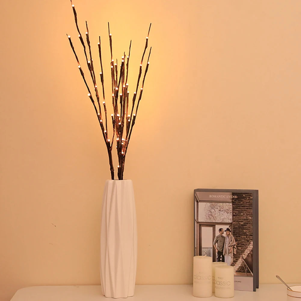 LED Willow Branch Twig Lamp — 20-Bulb Bendable Vase Light for Bedroom & Home Decor in 6 Colors