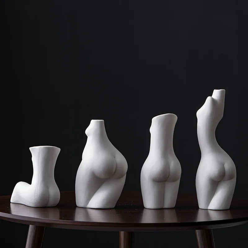 Ceramic Human Form Vase — Nordic Sculptural Body Art Vase for Dried Flowers & Home Decor