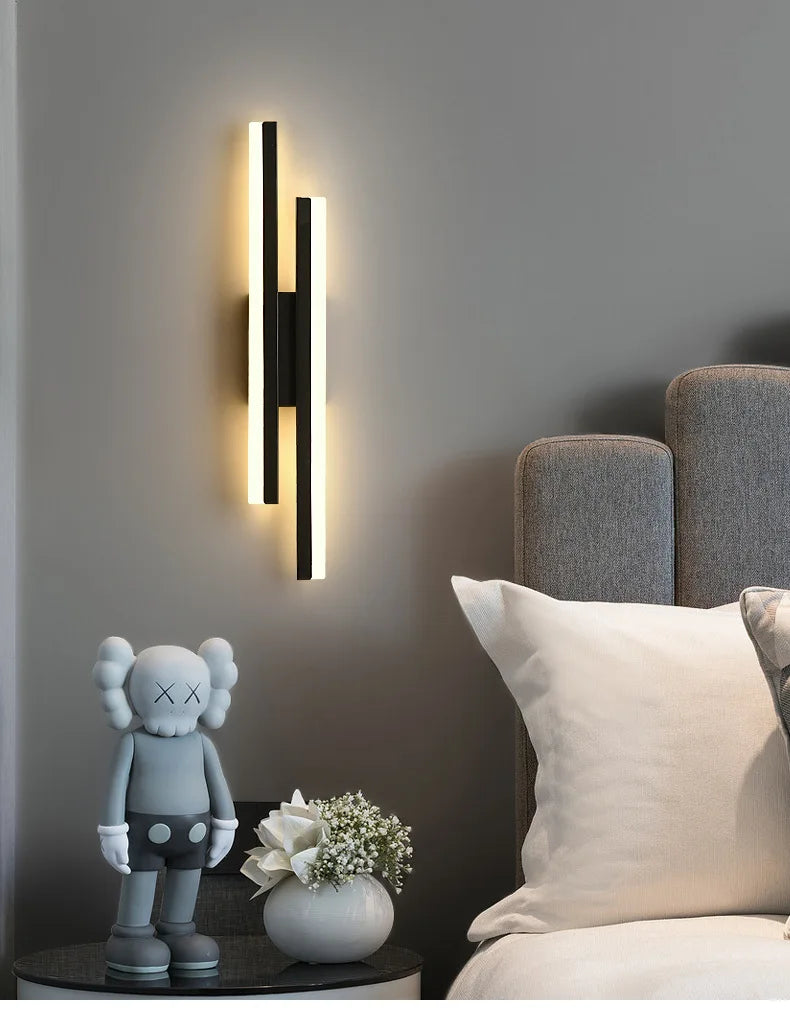 Nordic Dimmable LED Wall Sconce — 3-Color Iron & Acrylic Bedside Lamp in Black or Gold, Left or Right