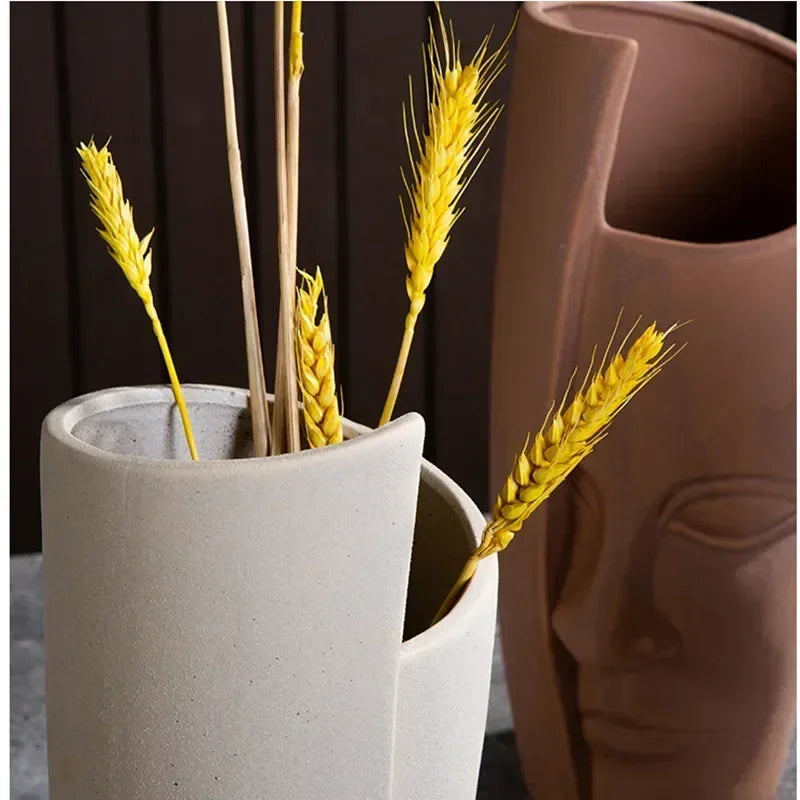 Ceramic Human Face Sculpture Vase — Handmade Nordic Art Flower Pot & Candlestick for Home Decor