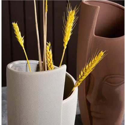 Ceramic Human Face Sculpture Vase — Handmade Nordic Art Flower Pot & Candlestick for Home Decor