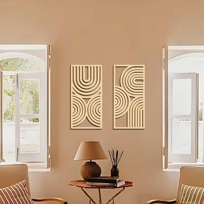 3-Piece Abstract Hollow Arch Wooden Wall Mural Set — Bohemian Wall Art for Kitchen, Bathroom & Living Room