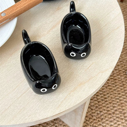 Ceramic Cat-Shaped Mini Dipping Plate — 4-Inch Side Dish & Decorative Cat Bowl in Black or Yellow