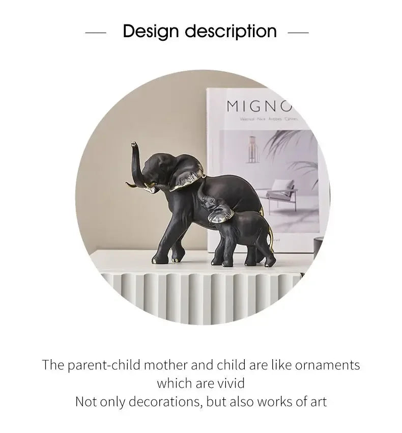 Modern Resin Elephant Statue Pair — Decorative Animal Figurine Sculpture for Living Room & Shelf