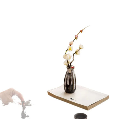Japanese Kiln-Glazed Ceramic Vase — Handmade Retro Flower Arrangement Vase for Living Room & Foyer