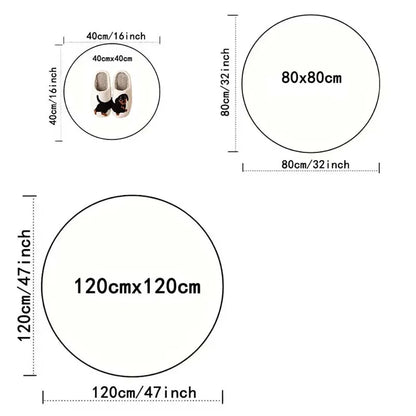 Boho Line Art Round Rug — Beige & Gray Abstract Non-Slip Mat for Living Room & Bedroom