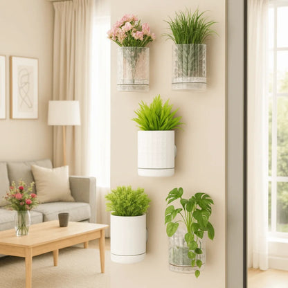 Self-Adhesive Wall Planter — Double Layer Hydroponic Hanging Flower Pot for Indoor Walls