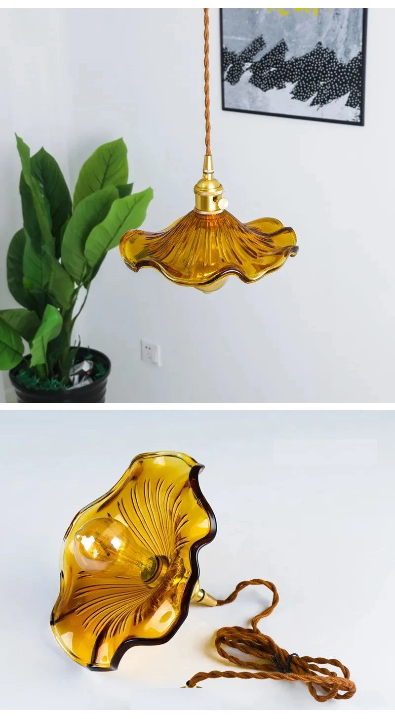 Art Deco Copper Glass Pendant Light — Colorful Edison Ceiling Chandelier for Bedroom, Living Room & Bar