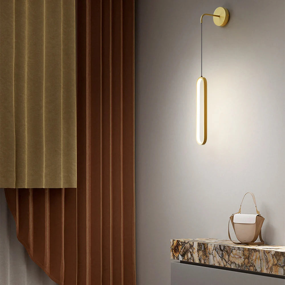 Modern Iron LED Wall Lamp — 3-Color Temperature Bedside & TV Background Light in Black or Gold