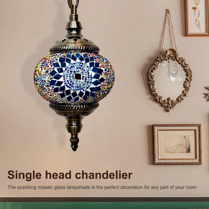 Turkish Moroccan Mosaic Pendant Lamp — Handcrafted Glass Hanging Ceiling Light