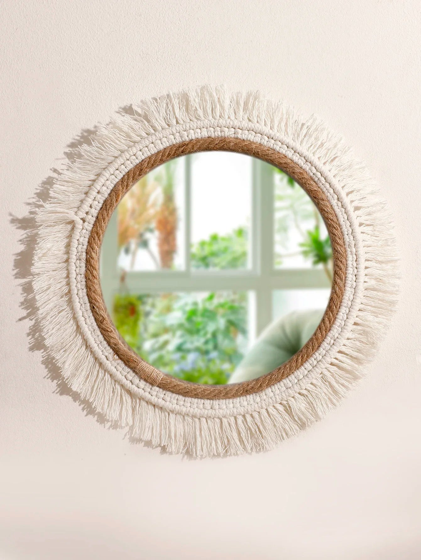 Bohemian Woven Round Wall Mirror — Handmade Boho Decorative Mirror in 3 Sizes