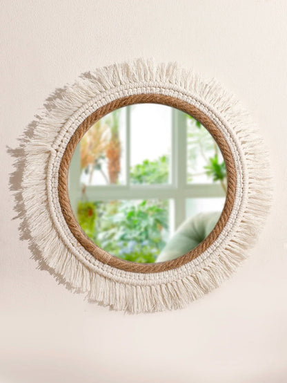 Bohemian Woven Round Wall Mirror — Handmade Boho Decorative Mirror in 3 Sizes