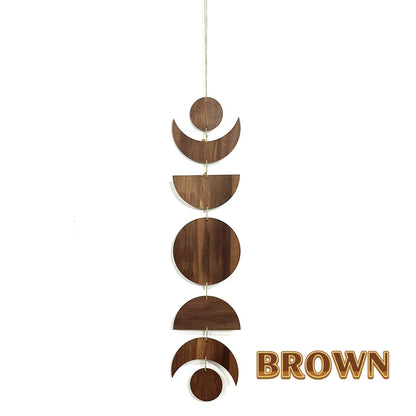 Bohemian Wooden Moon Pendant Wall Hanging — Natural Wood Boho Room Decor
