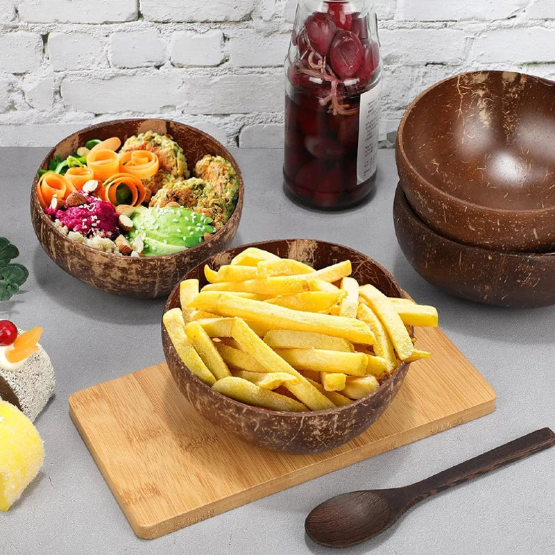 Natural Coconut Bowl Set — Eco-Friendly Wooden Bowl for Smoothies, Salads & Ramen